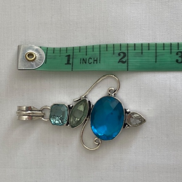 Hand Crafted Blue Topaz Tourmaline Crystal 925 Sterling Silver Pendant - Picture 6 of 6